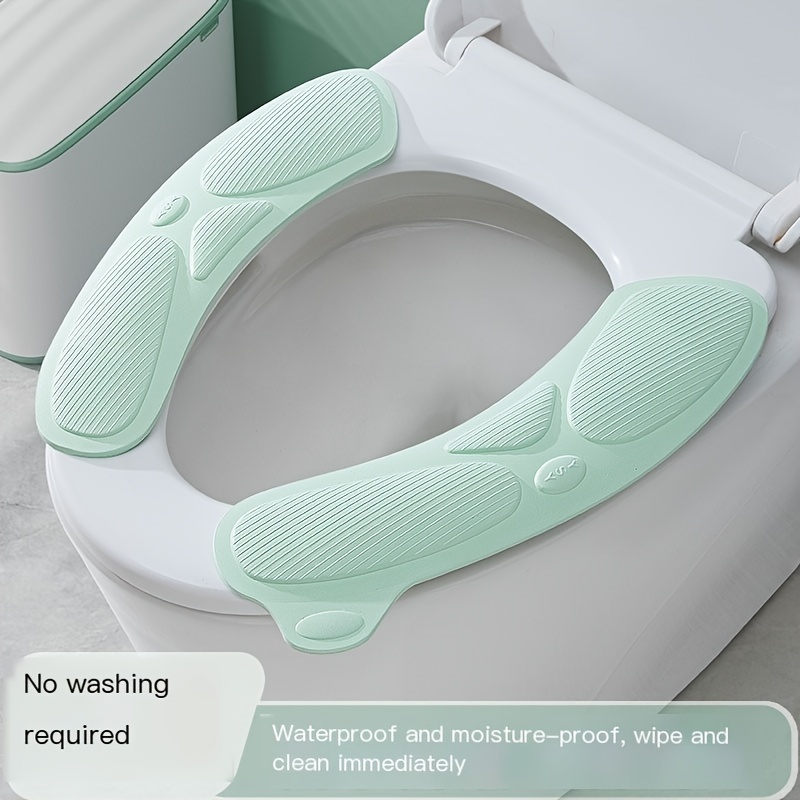 

Solid Color Eva Material Handle Toilet Sticker 4 Water Wash Adsorption Sitting Sticker Household Paste-on Waterproof Toilet Mat