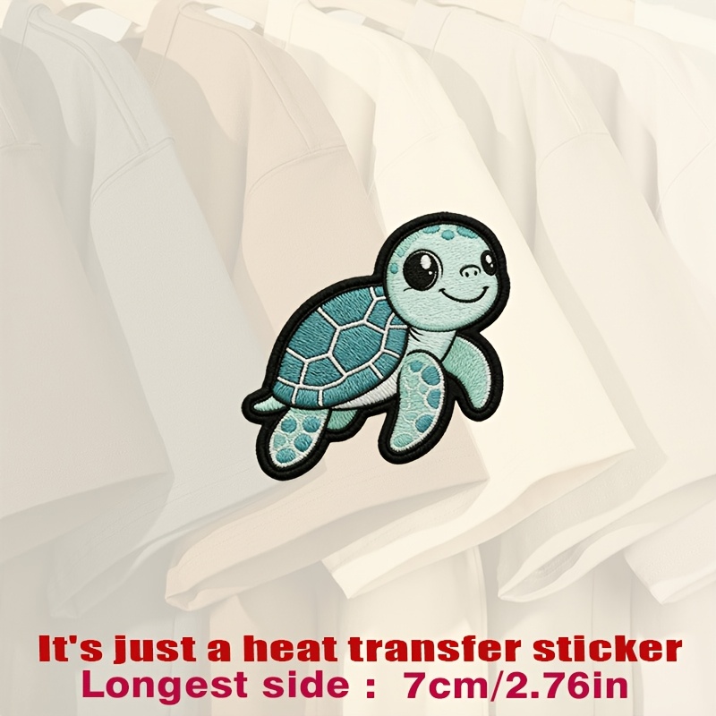 TEMU 1pc, Cute Sea Turtle Patch With Teal And White Patterns, Black Outline, And Smile, Perfect, Heat Transfer Stickers Are Suitable For Flat Fabrics