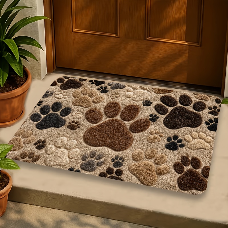 TEMU 1pc Kafulam Vintage Cute Paw Print Mat Suitable For Home & Outdoor, Machine Washable Thick Suitable For Entryway, Bedroom, Balcony, Pvc Backing