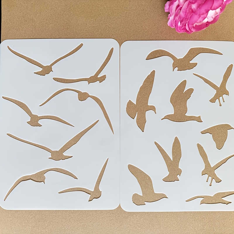 Image of 2pcs Stencils, Reusable Bird Painting Templates, Diy Art Craft Stencils For Wood, Canvas, Scrapbooking, Wall Decor, 20x15cm