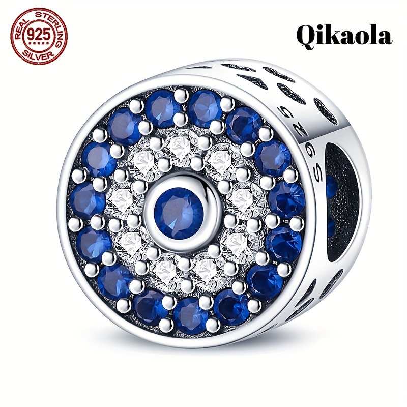 

1pc 925 Pure Silvery Blue Zirconia Rotating Eye Women' Pendant Beads Suitable For Original Bracelet Necklace Pendant Jewelry Making Gift For Girls Silvery Weight 3g, Qikaola