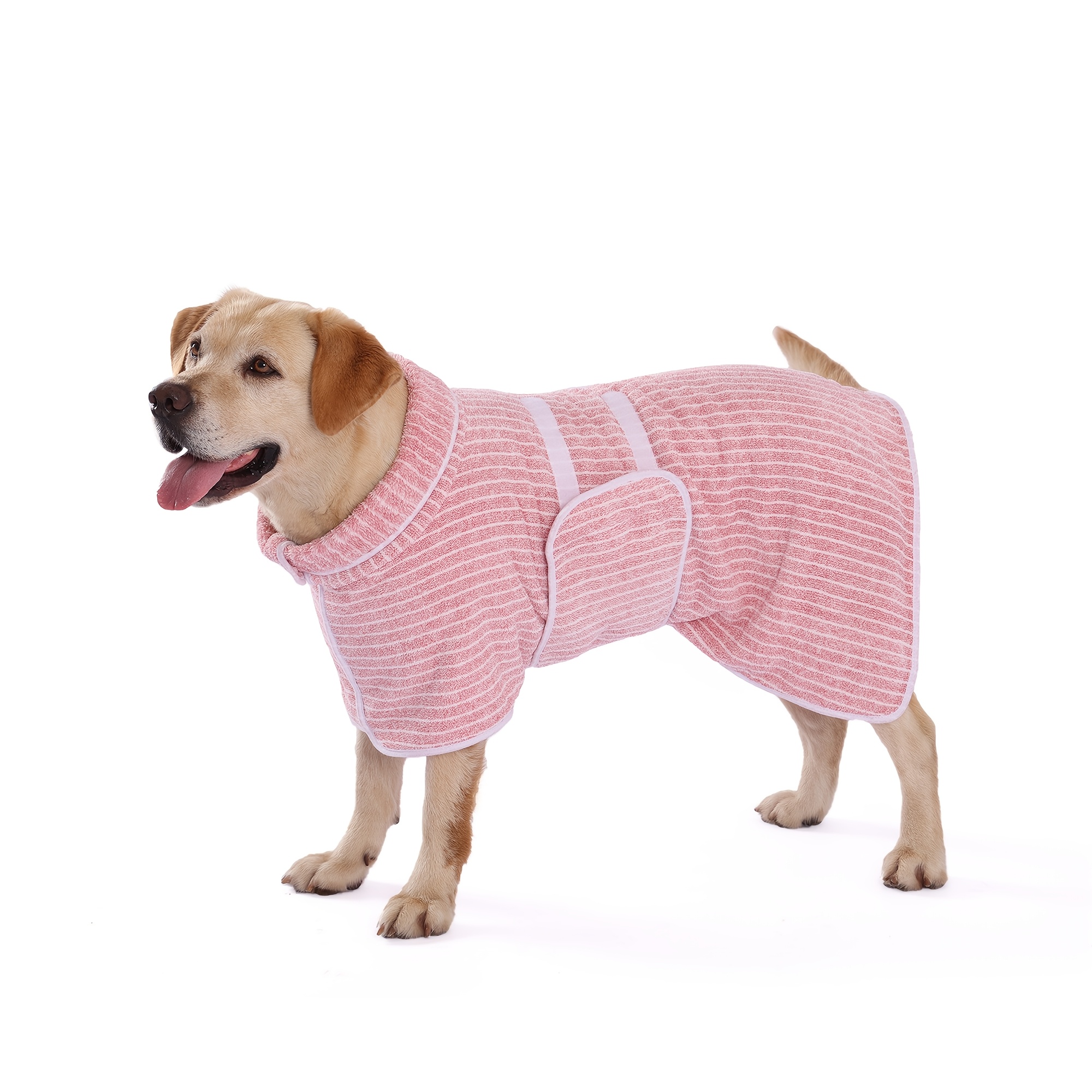 TEMU 1pc Dog Bathrobe Towel, Quick-absorbent Pet Drying Cloth, Thin Striped Pet Bathrobe, Soft And Comfortable Fabric, Adjustable Belly Design For