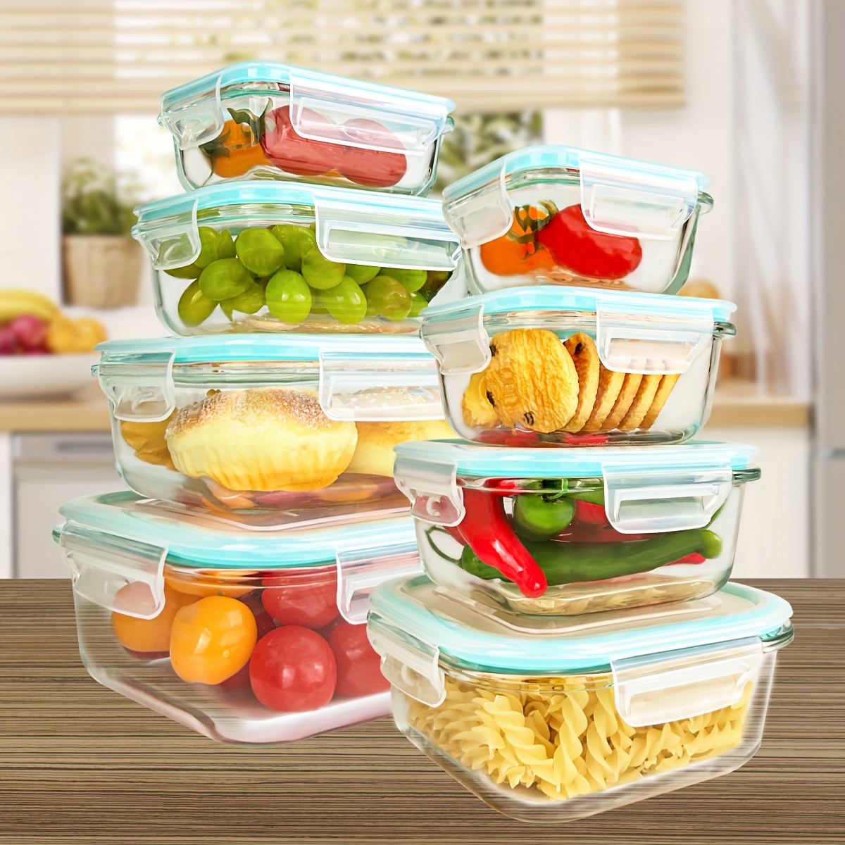 8   glass food storage containers airtight leak proof microwave oven dishwasher freezer safe bpa free stain resistant square containers with   lids for meal prep bento boxes     vegetables kitchen organization easy     Product details 2