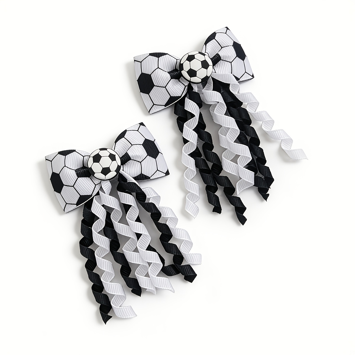 TEMU 2pcs Soccer Print Series Roly-poly Bow Hair Clips, Cute And Additions, Colorful And Fashionable, Suitable For Daily Wear, Back-to-school Gift,