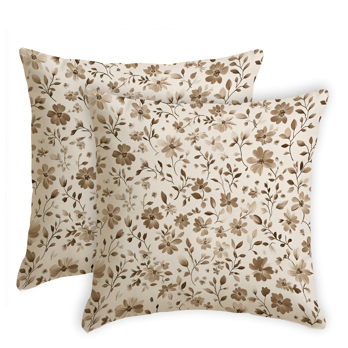 TEMU Parure de 2 taies d'oreiller florales marron rustique - Motif floral marron mat vintage avec housse de canapé-lit à fermeture éclair, convient