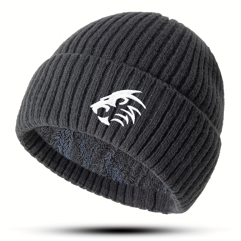 TEMU A Unisex Embroidered Beanie, Warm, Fleece-lined, Thickened, And Windproof, Men's And Women's Fashionable Brimless Beanie, Soft And Comfortable
