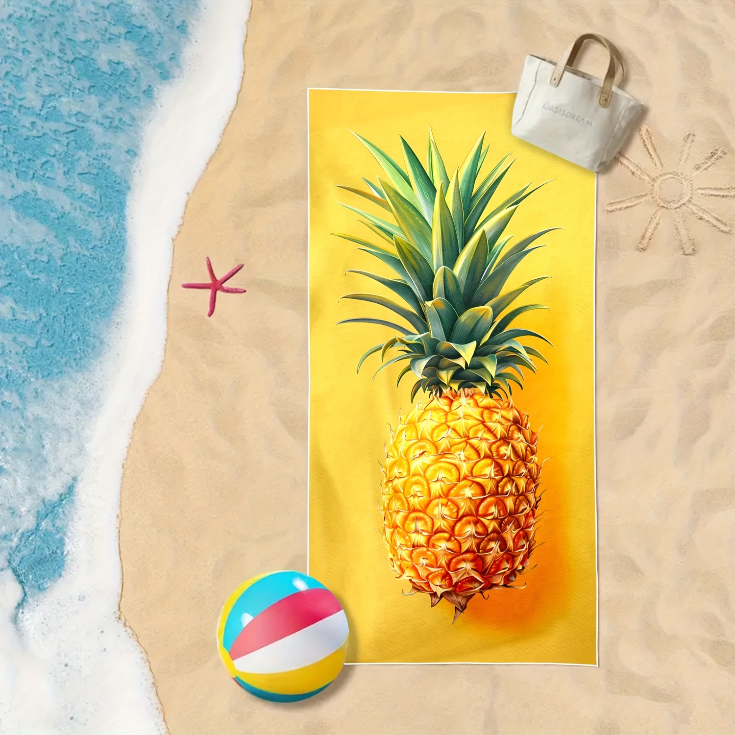 

Pineapple Print Comfortable And Quick Drying Bath Towel, Large Light Weight Super Absorbent Camping Beach Blanket, For Outdoor Travel Holiday Camping Vacation Swimming Pool Yoga, Beach Essentials