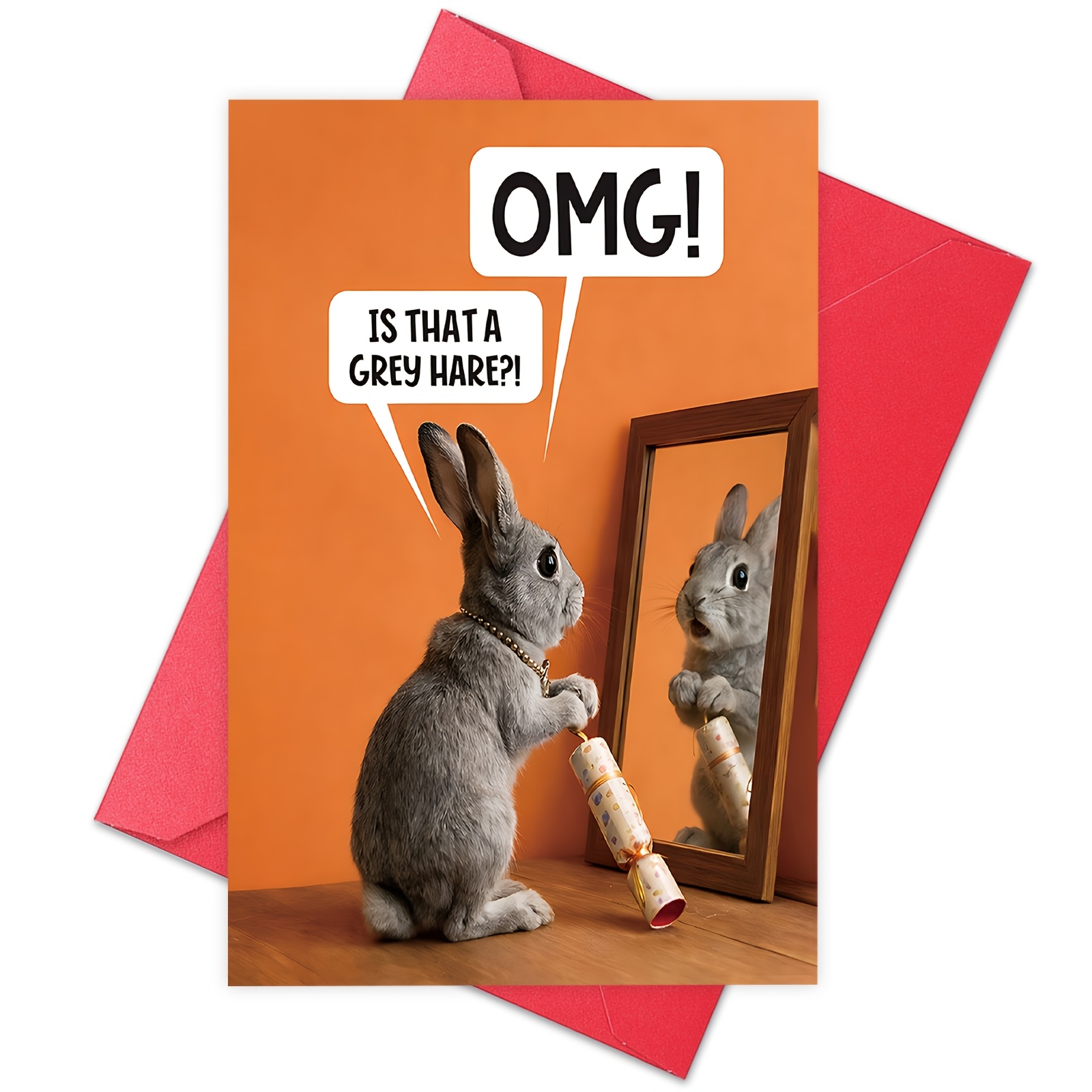 TEMU Humorous Birthday Cards, 'omg! Is That A Grey ?!', A Wearing A Collar Was To Find Itself In , Suitable For Gifting Who Love And Humorous