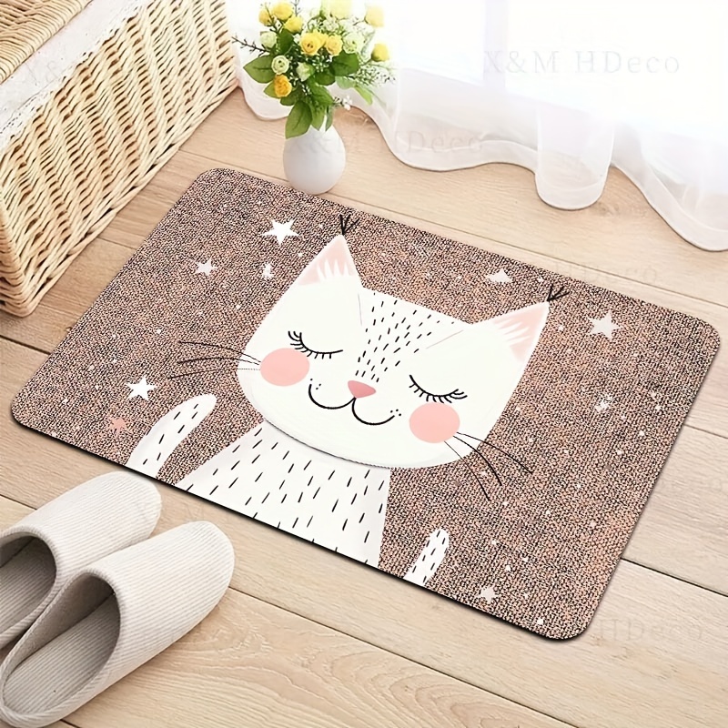 

Machine Washable Cute Cat Cartoon Design Doormat, Non-slip Pvc Backed Polyester Rug For Laundry Room, Bathroom, Kitchen, Living Room, Bedroom - Indoor Entryway Mat, Decorative Carpet