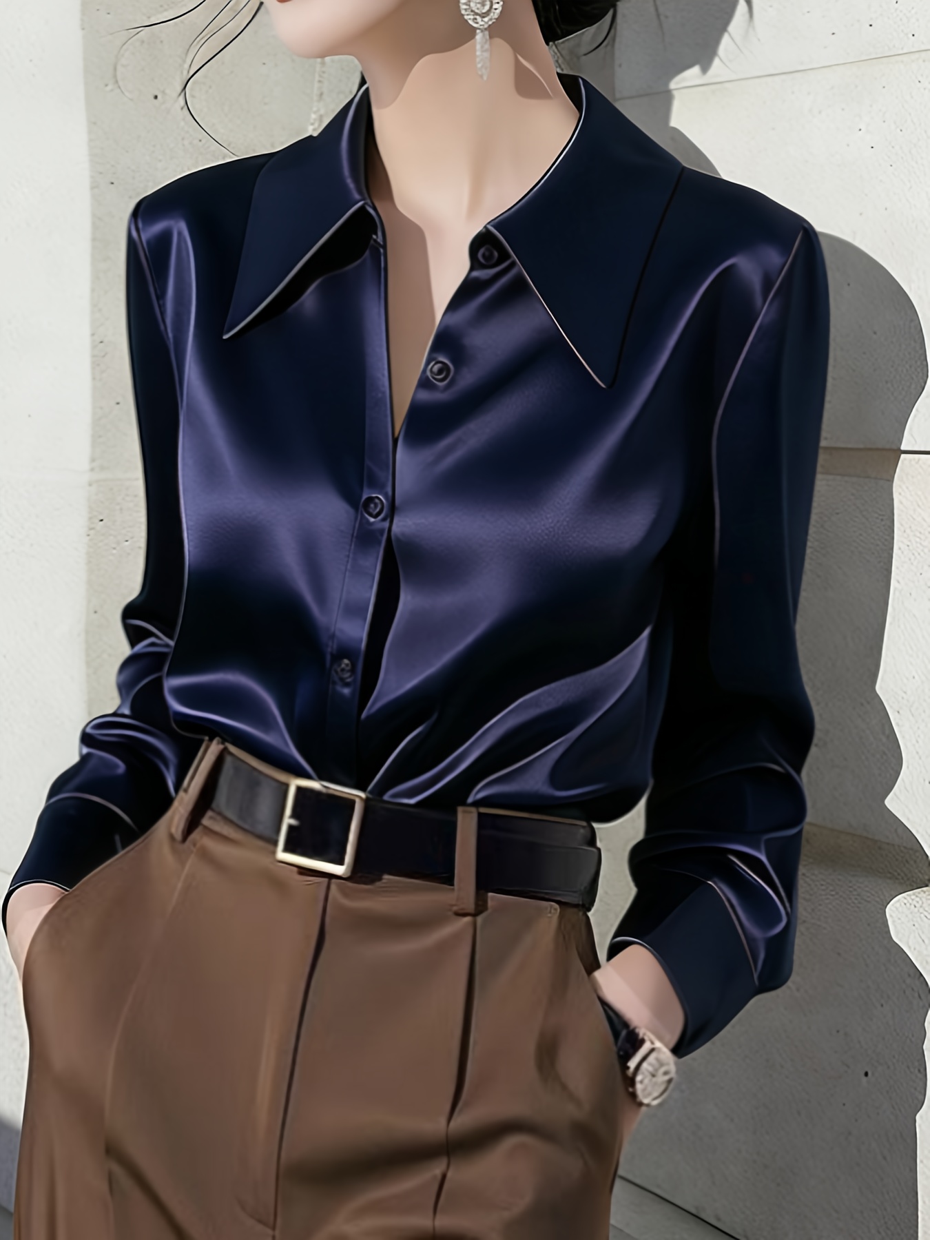 Camisa de Manga Larga Casual y Cómoda para Mujer, Ideal para Oficina en Primavera/Otoño