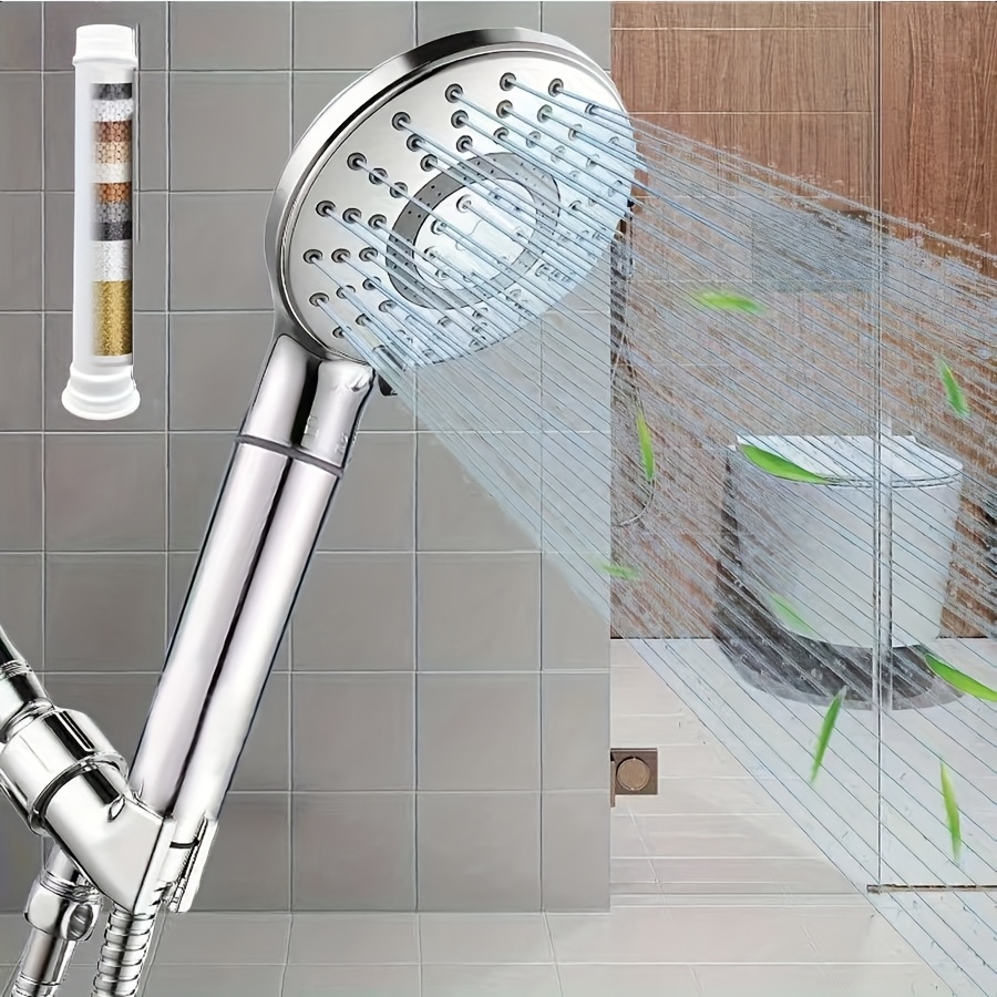 Image of 1pc Filtered Shower Head With Handheld - High Pressure 6 Spray , Water Softener With Filter Beads, Removes & Impurities, Reduces Dry/ Itchy Light Beige, Chrome Finish, Ideal For Hard Water