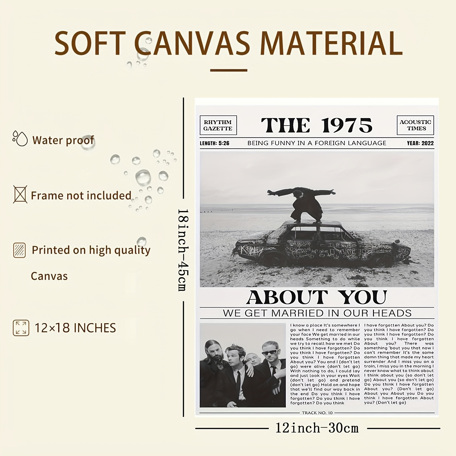 1pc 1975 being funny in a   language 빈티지 음악 캔버스 포스터, 프레임 없음, 12x18인치, 침실 및 거실 장식에 이상적
