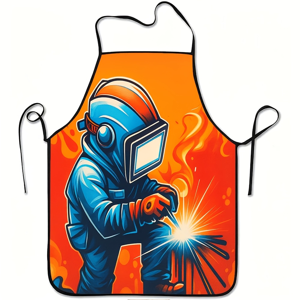 TEMU 1pc Heavy-duty Welding Apron With Welder's Flame Print - Adjustable Waist Belt, Durable And Easy-to-clean Polyester Material, Suitable For
