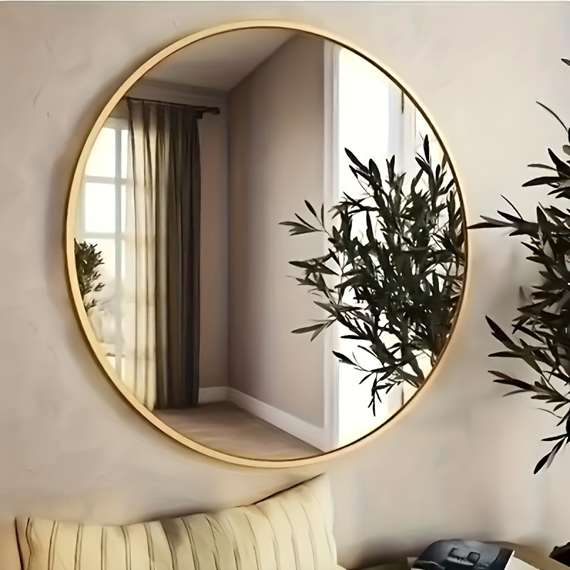 TEMU 1pieza Espejo de montaje en pared moderno, de acero inoxidable, no necesita electricidad, ideal para baño, dormitorio y decoración del hogar - Superficie compatible con plástico