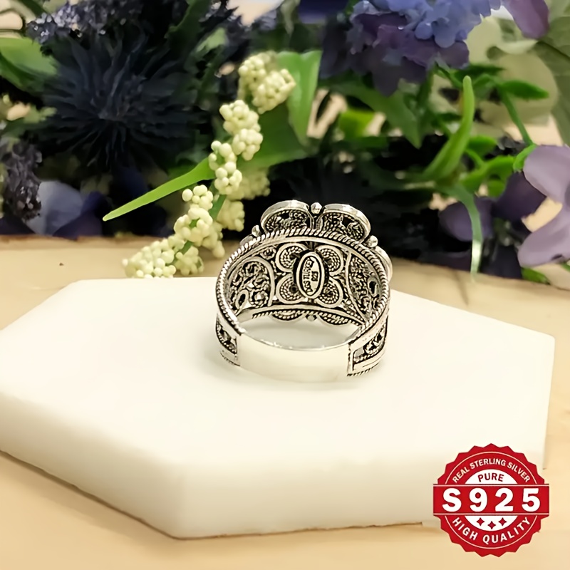 boho chic 925 sterling silvery daisy ring handcrafted   polished   for weddings parties   gift box details 1