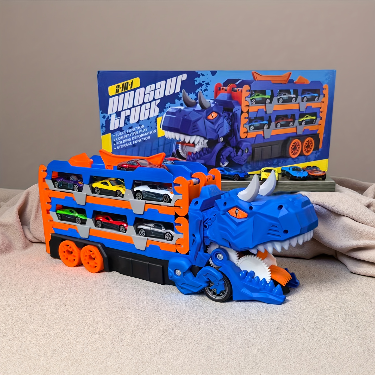 Image of Track Toy Set For Boys, Transforming Dinosaur Truck Children's Toy, Includes 6 Vehicles, Garage Playset, Suitable For Kids Ages 3 And Up, Winter Birthday Gift For Children
