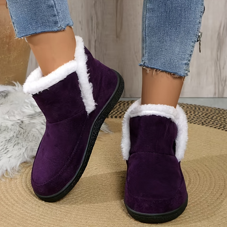 womens casual winter slippers soft and cozy fleece lined rubber outsole breathable cotton upper flat heel slip   details 3