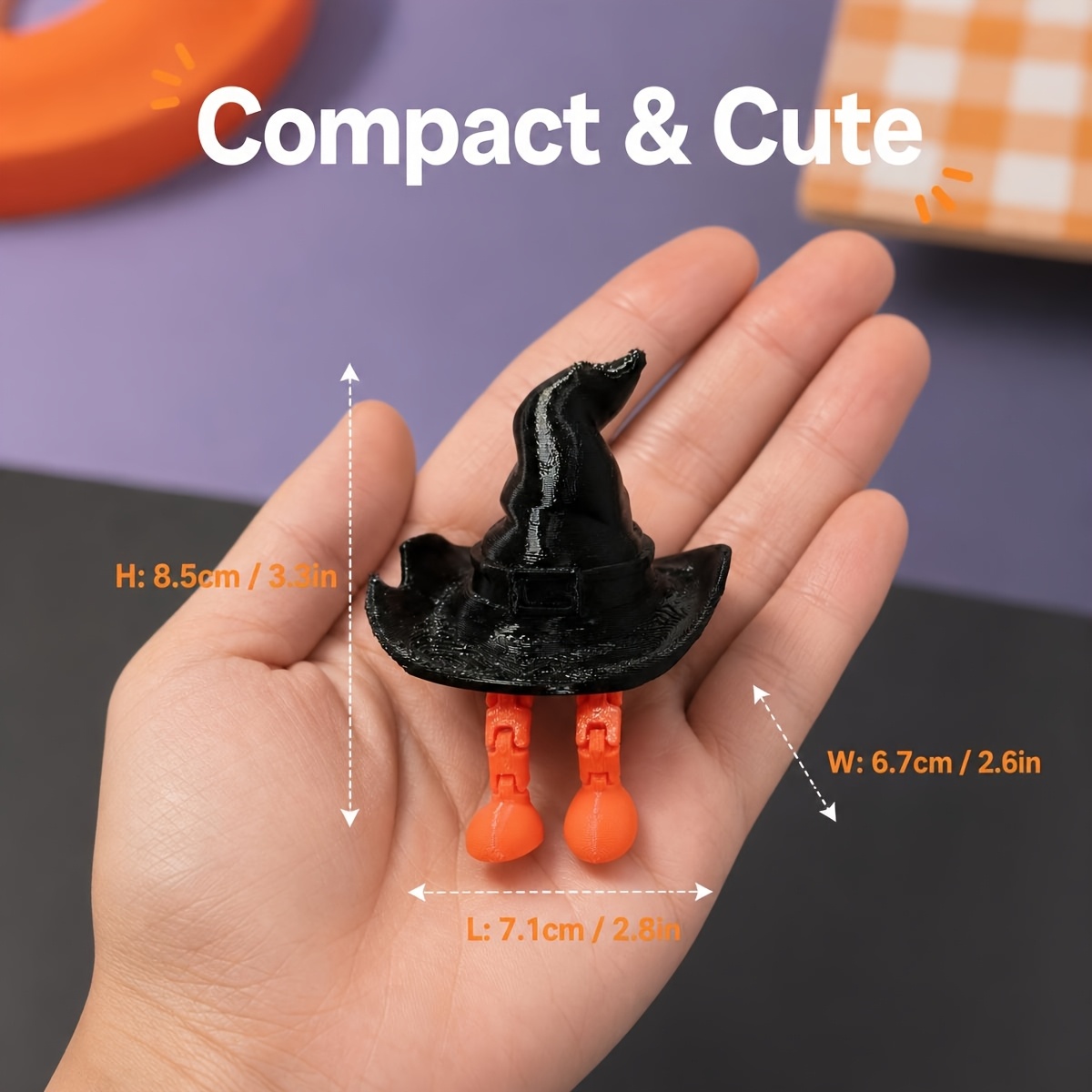 TEMU Collectible Figurines Funny Halloween Witch Hat Small Ornament With Dangling Movable Legs, Cute Spooky Desktop Display Decor For Home Office
