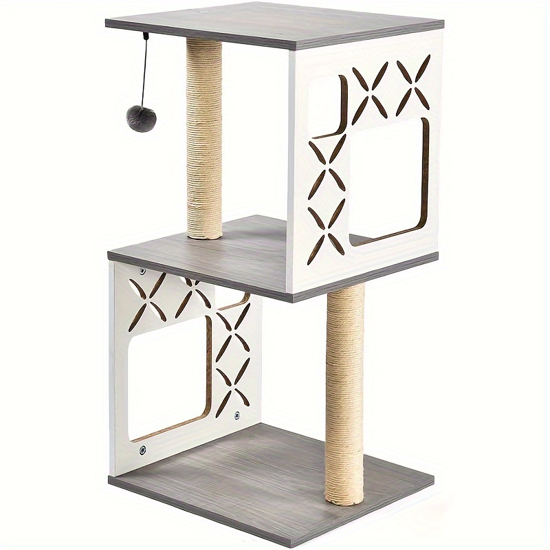 

Max & Multi-level Contemporary Cat Tree 31" | Features 2 Sisal-covered Scratching Posts & Hanging Toy | Condo Design, Gray