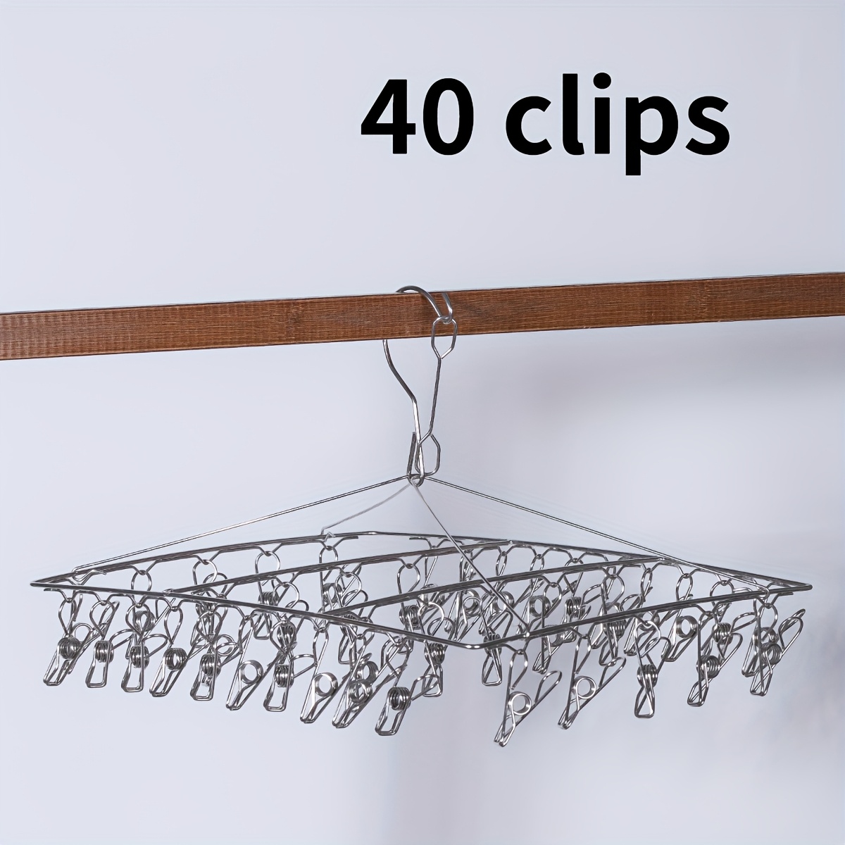 TEMU 1 Pezzo Appendiabiti in Acciaio Inossidabile con 40 Clip Antivento, Organizzatore da Parete per Calzini, e Piccoli Indumenti �� per Casa, Camera