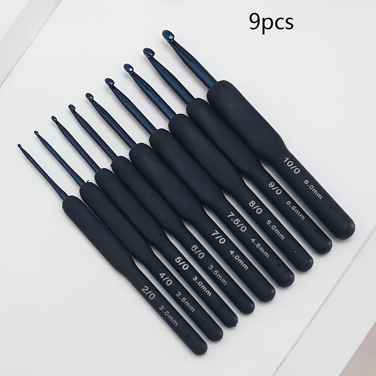 TEMU 9pcs Blue & Multicolor Crochet Hook Set With Soft Non-slip Handle Suitable For - Single-hook Needles For Beginners & Crafters, Handmade Braiding