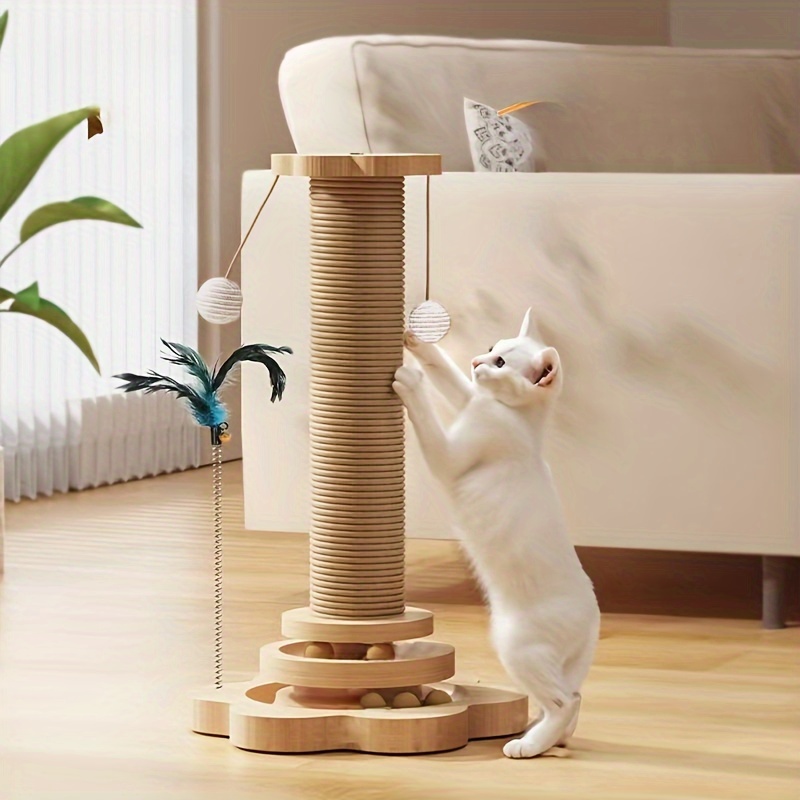 

Cat Scratching Post With Hanging Ball, Vertical Cat Tree Kitten Sisal Scratcher Toy, Cat Tracking Interactive Toys For Indoor Cats