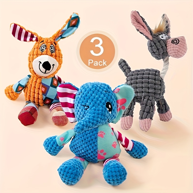 TEMU 3 Pack Cute Dog Squeaky Toys, Durable Plush Chew Toys For Puppy Small Medium Dogs, Interactive Pet Teething Toys