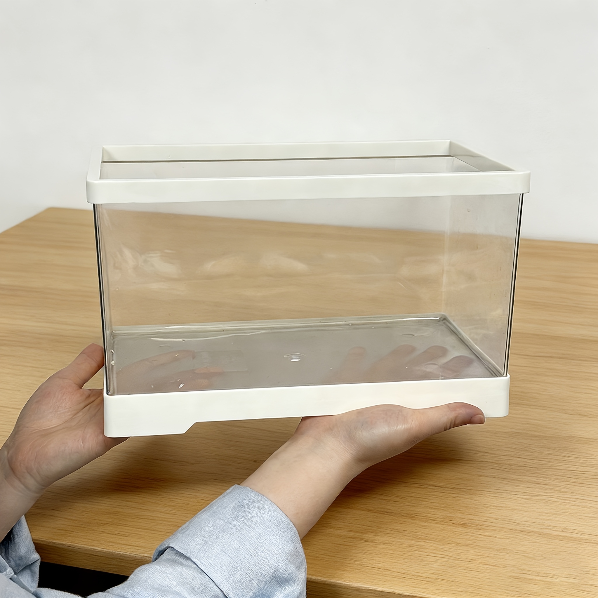 02pcs Set High-Transparency Ornamental Desktop Aquarium Landscape Kit, Ultra-Clear Panoramic High-Transparency Tank Body for Unobstructed Full-View Observation, Creamy White Simple Edging Suitable for All Home Decor Styles, Includes Aquarium Main - Image 3