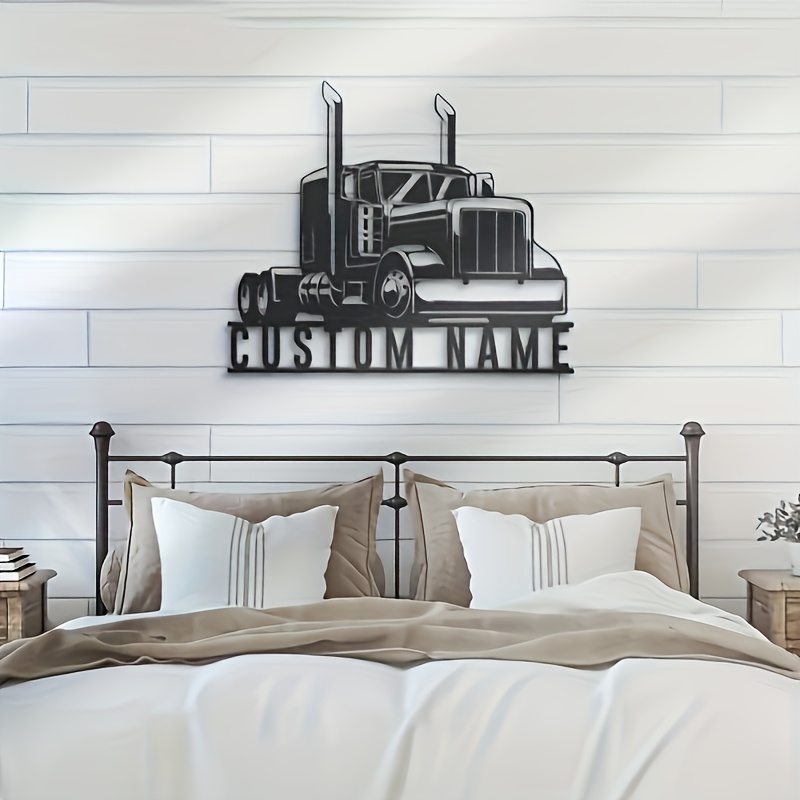 TEMU [custom ] Custom 18-wheel Truck Metal Wall Art - Durable Weatherproof Decor For Home Or Office, Iron Construction With Traceless Adhesive Tape