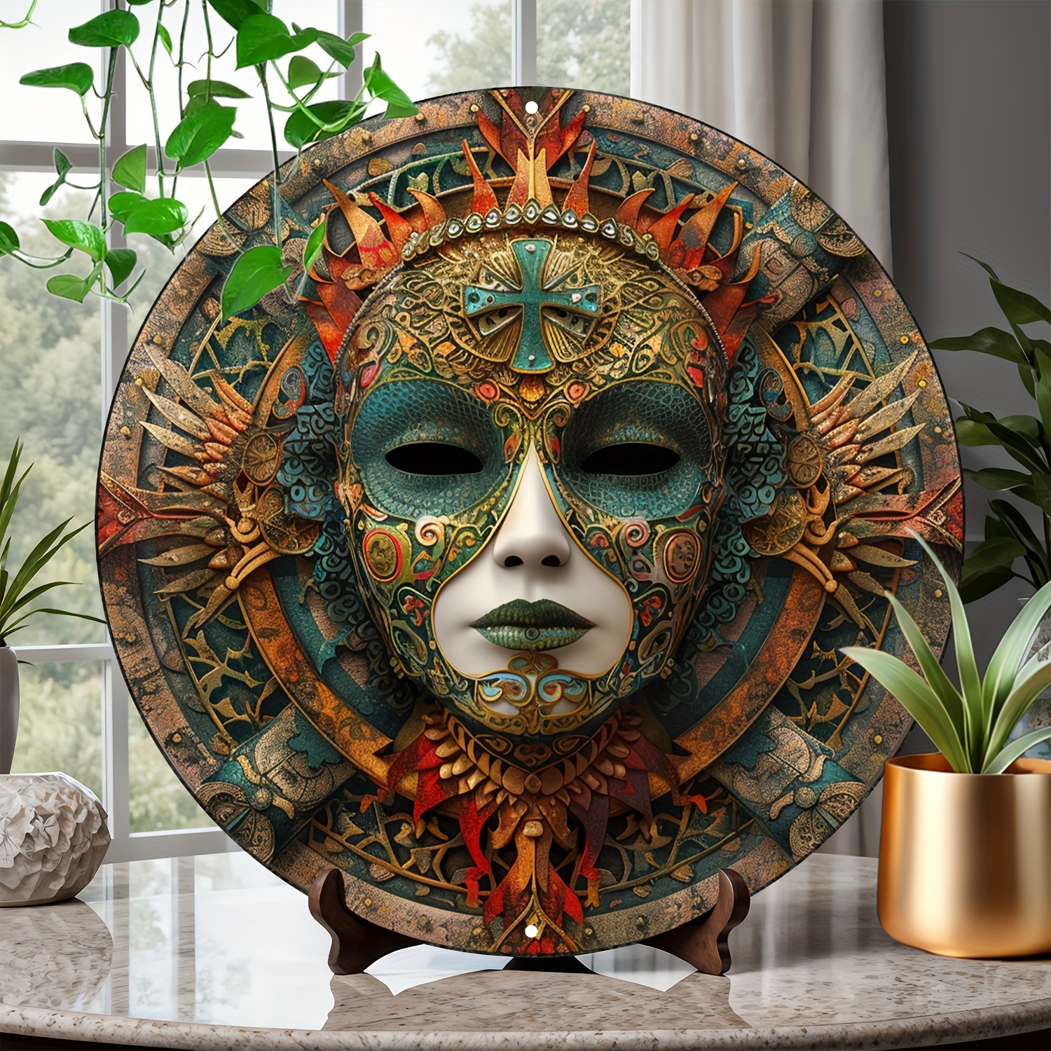 

Aluminum Circular Sign Wall Art - 8x8 Inch Decorative Painting With Halloween Mask Theme - Waterproof Metal Poster For Home, Bathroom, And Outdoor Decor - Ideal Gift Item