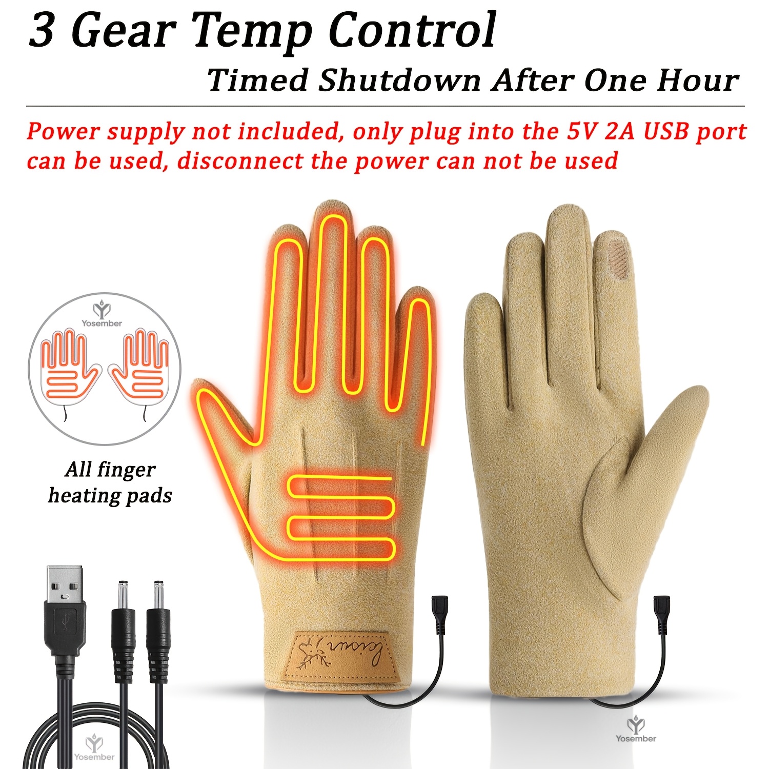 TEMU Portable Electric Heated Gloves, Winter Soft Knitted Gloves, Full-finger Temperature Heating, Warm Hand Gloves, Ideal Holiday Gift For Men Women