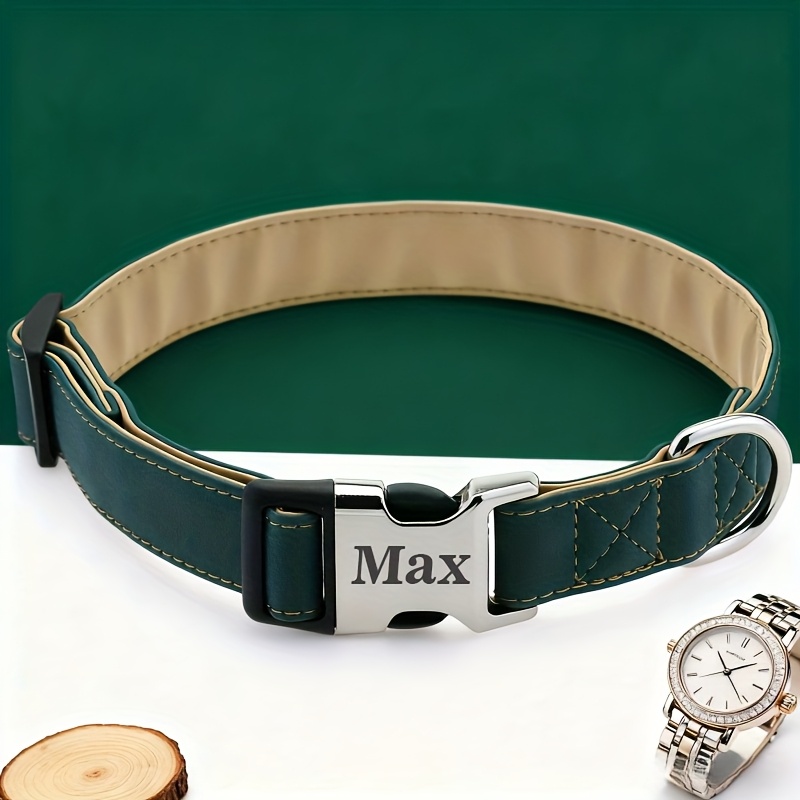 TEMU Personalized Engravable Dog Collar With Custom Name & Phone Number - Quick-release , Pu Leather Collars For Small/medium/large Dogs - Custom Pet