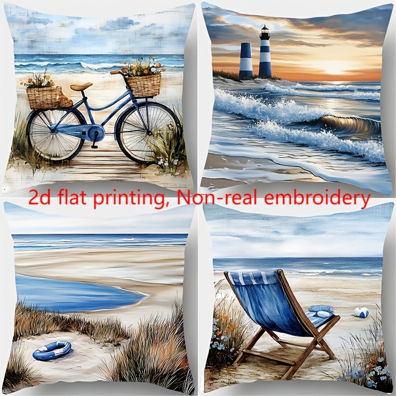 E-shop 4er-Set, neue Kissenbezüge im Stranddesign mit Meeresblick, gemütlich und stilvoll, Größe 17,7 Zoll x 17,7 Zoll, ideal zur Dekoration Ihres