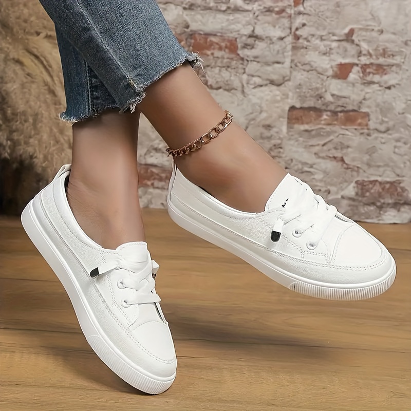 TEMU Casual Flat White Sneakers For Women, Versatile And ., Women Shoes