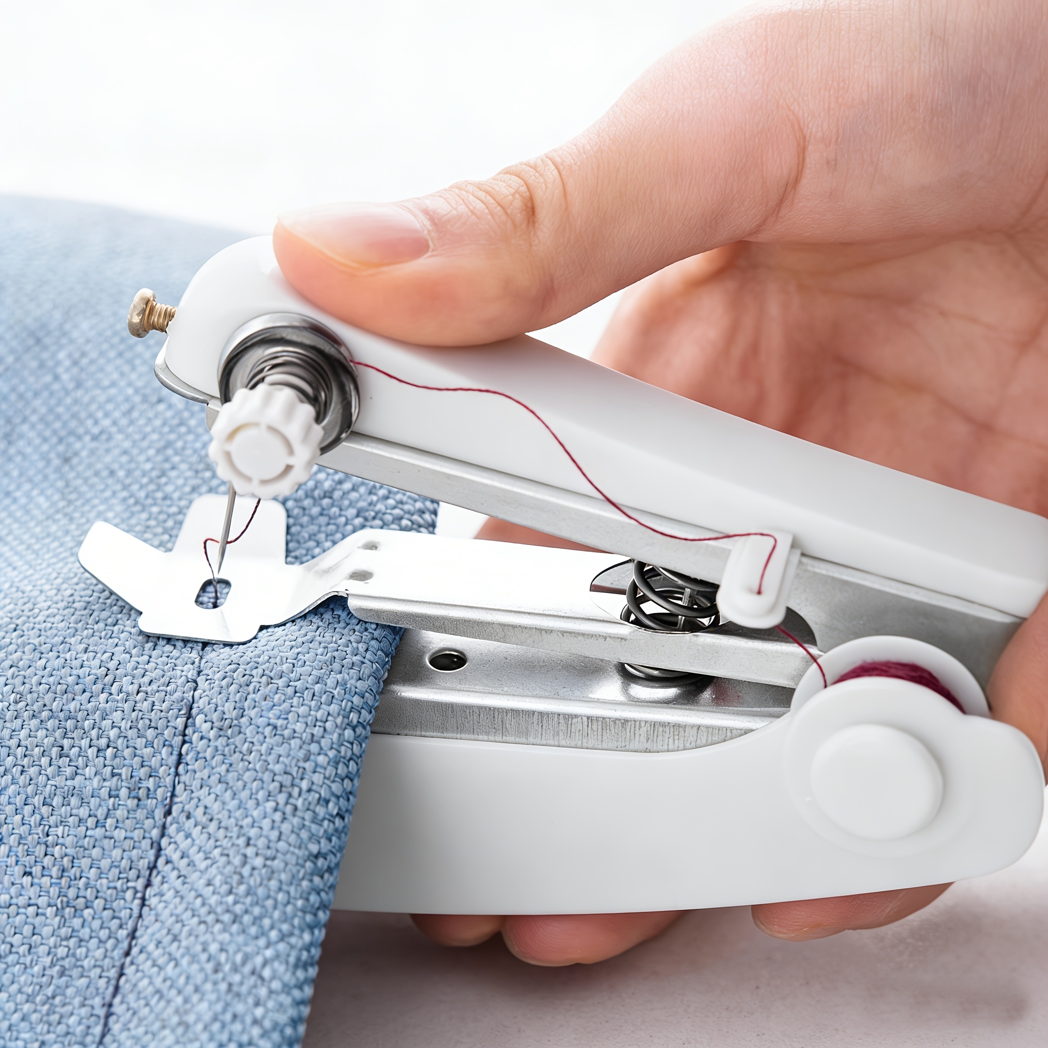 1 set of 15pcs portable handheld mini sewing machine manual small sewing tool   12 color thread spools 1pc threading tool 1pc spool extension rod for   dorm business trips outdoor emergency clothing repair no power details 1