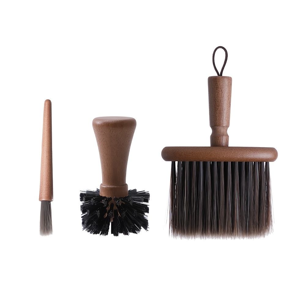 Image of 3pcs, Professional Coffee Cleaning Brush Set, Wooden Handle Brushes For Espresso Machine, Grinder Burrs & Barista