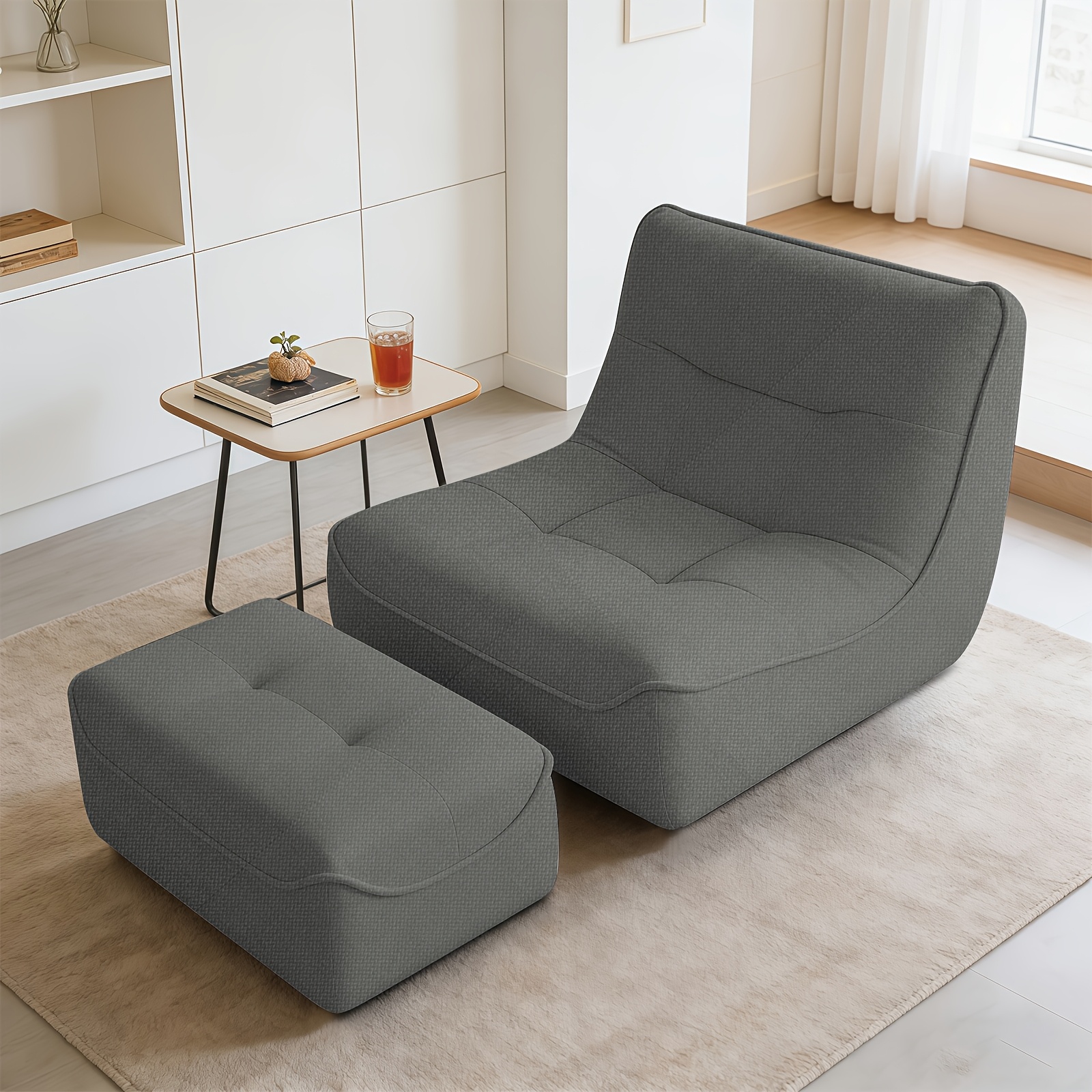 Oversized Bean Bag Sofa With Ottoman, Removable Washable Cover Lazy Floor Chair, Space Bean Bag Lounger For Home