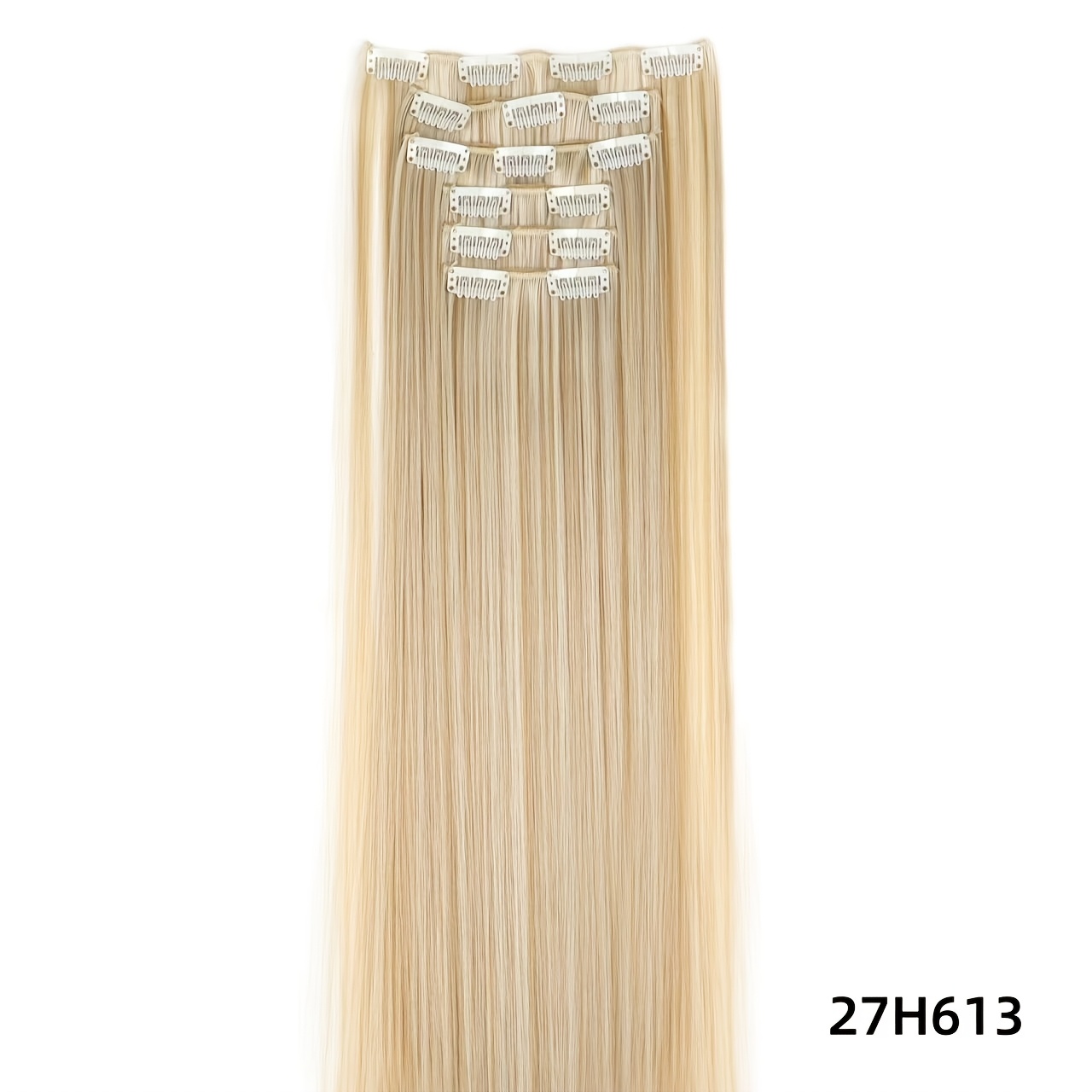TEMU 6 piezas, 16 estantes, extensiones de cabello con clip, extensiones sintéticas rectas de 24 pulgadas, pelucas sintéticas ligeras, para mujeres,