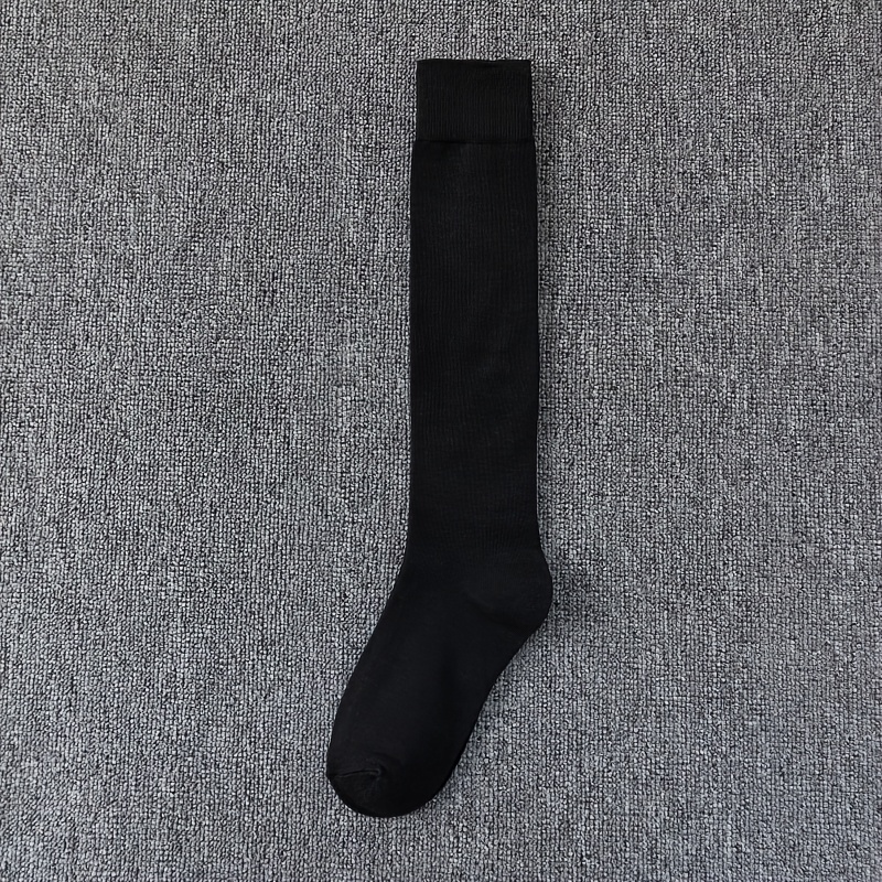 TEMU Solid Color Women's Calf Socks Academy-style Thick Calf Socks For Autumn And Winter Comfortable, Breathable, Sweat-absorbent Casual Long Socks