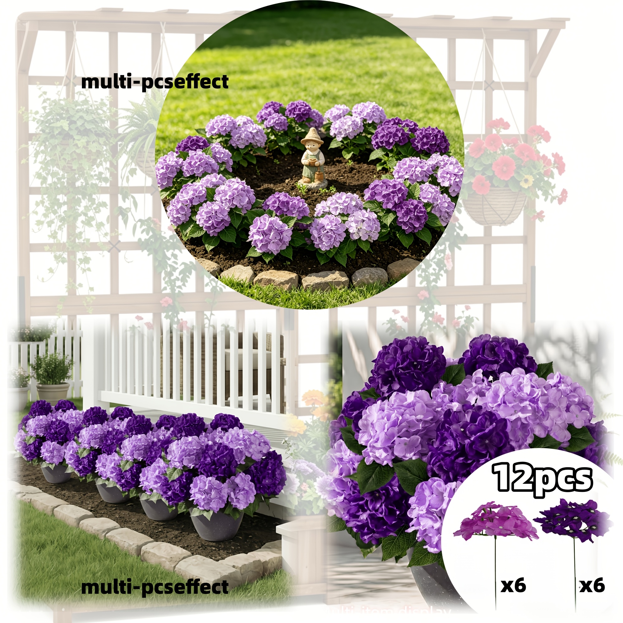 TEMU 12pcs Super Grandes Hortensias Artificiels de Couleurs Individuelles Premium de 42.01Cm, Bouquet Mélangeur Violet Foncé et Violet, Faux Fleurs,
