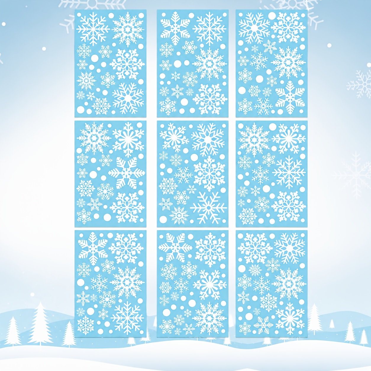 TEMU 9-sheet White Christmas Snowflake Window Sticker Set, 30*20cm/11.8*7.9cm, Clear Double-sided Designs For A Cozy Winter Look