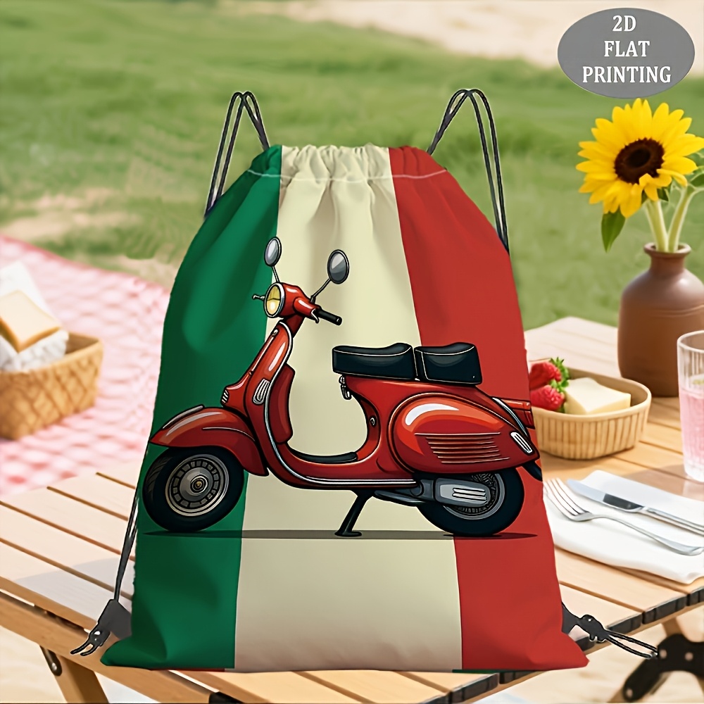 TEMU Borsa con Coulisse, Tema Scooter con Motivo Raffinato, Stampa su , di Grande Capacit�, Chiusura con Coulisse, per Viaggi, Pendolarismo , Stile ,