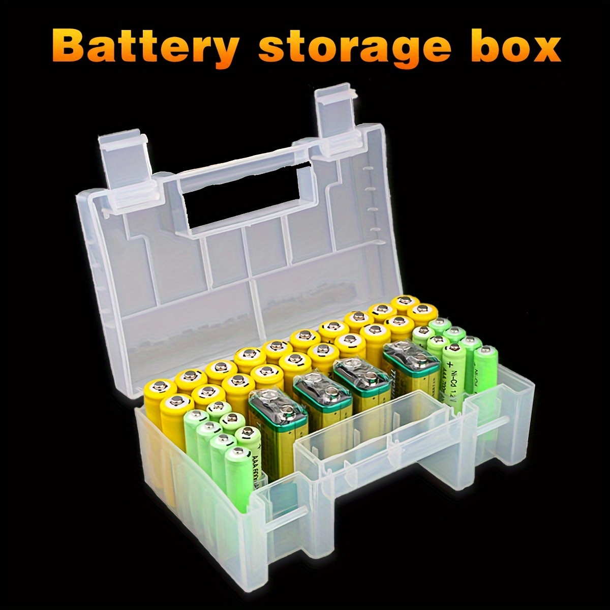 

Compact Clear Battery Organizer Box With Lid - Pp Material, Holds 20 Aa & 14 Aaa Batteries, Home Storage