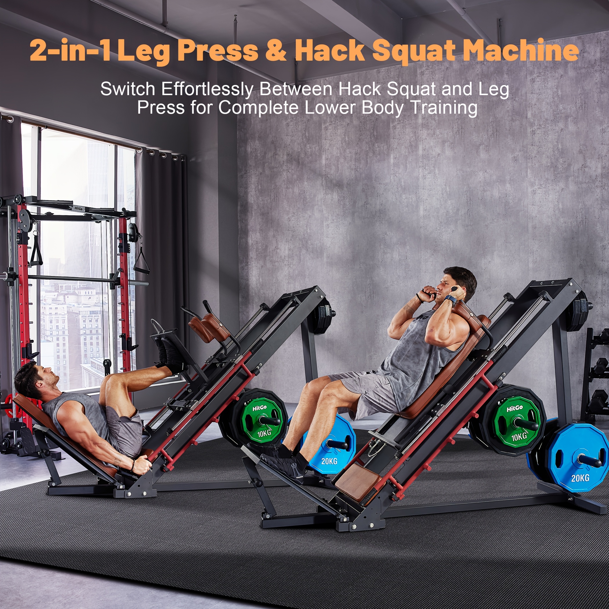 1   squat leg press combo machine convertible lower body trainer with heavy duty   adjustable   padded seat   in and grey Product details 1