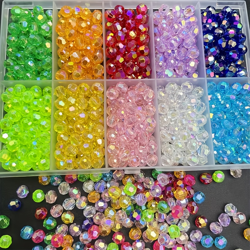 TEMU Contenitore da 10 scomparti con 750 perline da 6mm in acrilico AB con foro dritto per creazione di gioielli fai da te, collane, braccialetti,