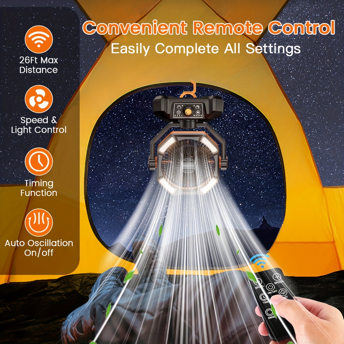 practical ColdSky Battery Powered Fan with 4 LED Lanterns, 20000mAh Camping Fan with Dual Motor, 8 Speed Desk Fan with Remote Control, Portable Outdoor Fan with Hook for Tent, Power Outage, Construction Site 5 practical ColdSky Battery Powered Fan with 4 LED Lanterns, 20000mAh Camping Fan with Dual Motor, 8 Speed Desk Fan with Remote Control, Portable Outdoor Fan with Hook for Tent, Power Outage, Construction Site - Image 5