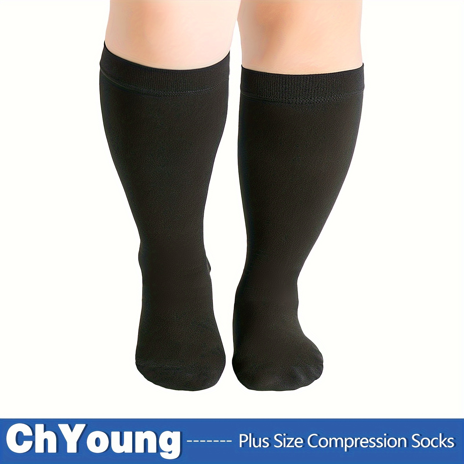

1 Pair Plus Size Compression Socks For Women & Men, Extra Large Wide Calf Knee High Compression Stockings, Graduated Closed Support Socks For Circulation Recovery, Black