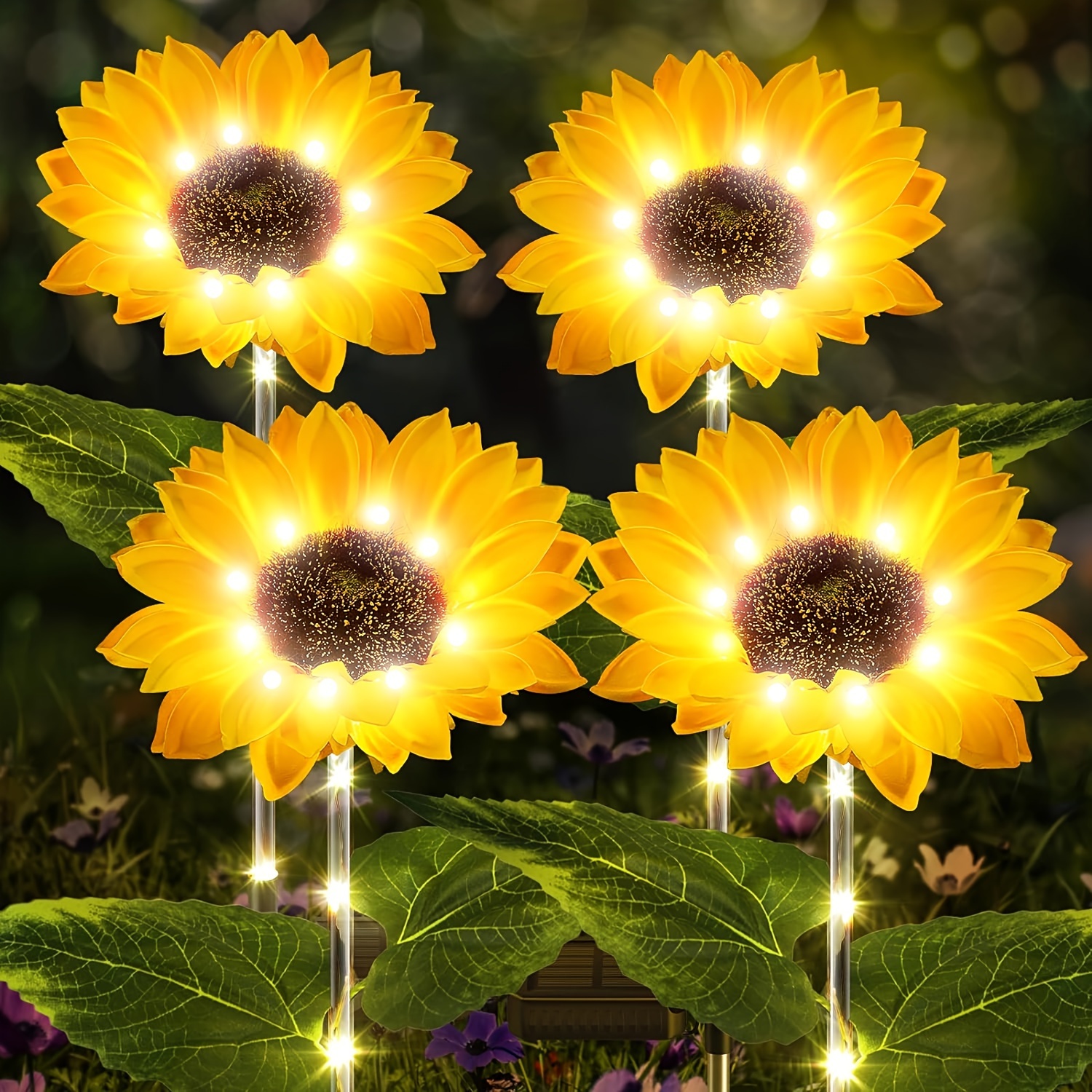 

4 Pack Solar Lights, Sunflower Solar Lights For Outside With Lifelike Bigger Sunflower & Bright 64 Led, For Decor