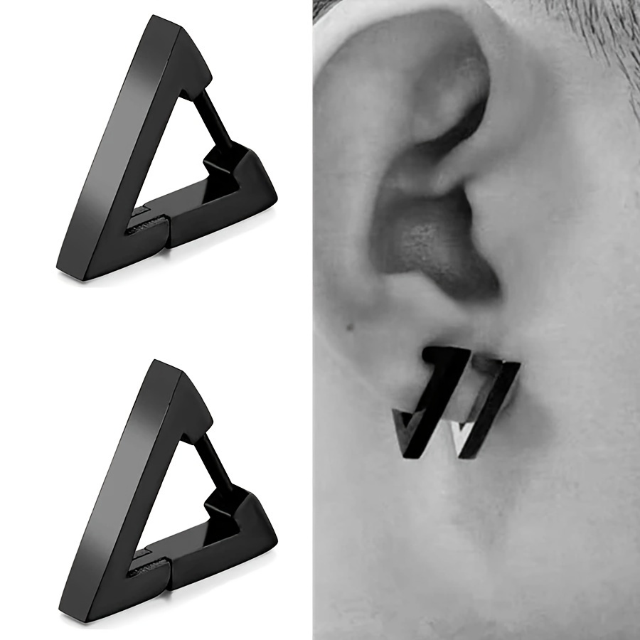 

1 Pair Punk-style Black Stainless Steel Stud Earrings - Sleek , Hypoallergenic, Non-magnetic For Edgy Jewelry|geometric Earrings|stainless Steel Jewelry, Novelty Earrings