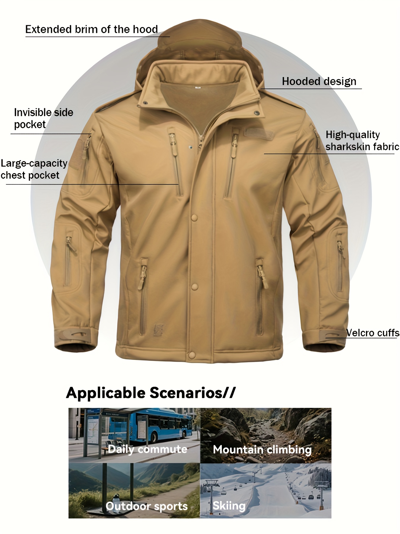 Men's Outdoor Softshell Jacket with Multi-Pocket Design for Mountaineering